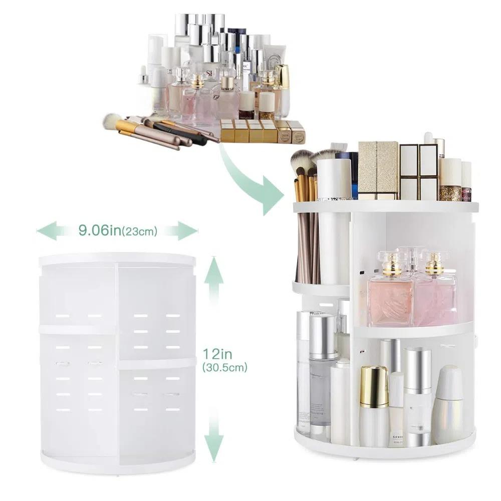 360 Cosmetic Storage Box Foldable MMakeup Display Shelf  Countertop Vanity