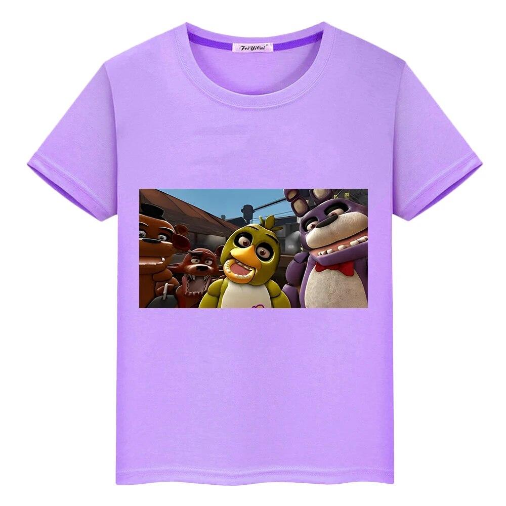 

Bear Rabbit Game Kawaii Summer 100% Cott T-Shirt Casual boy Короткі футболки з аніме Топи з принтом FNAF Дитячий одяг для дівчаток y2k один предмет 130 фіолетовий