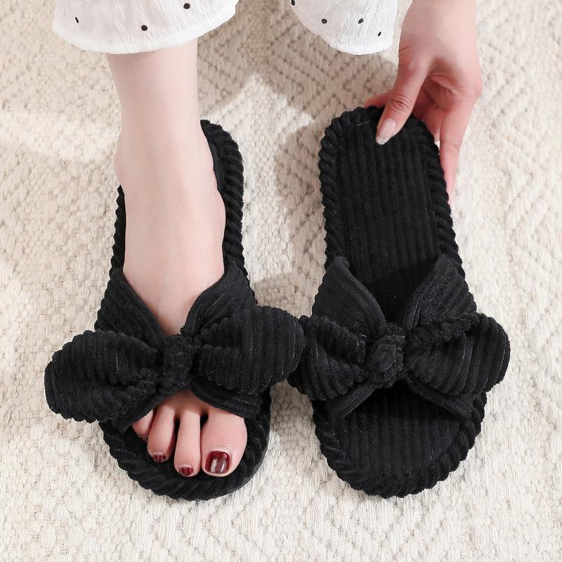 Marke Damen Kordflattenslipper Freizeit Zuhause Offene Zehen Stumme Pantoletten Damenmode Schleife Lässige Slipper Zapatillas Para Mujer