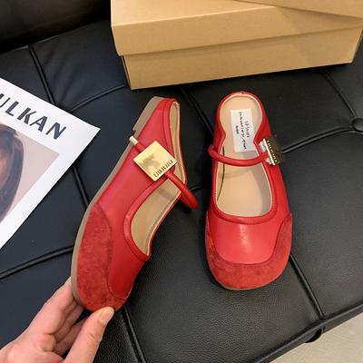 Modne Damskie Wiosenno-Letnie Pół-kapcie Skórzane Damskie Płaskie Sandały Casualowe Damskie Kapcie z Miękką Podeszwą Modne Eleganckie Buty Projektanckie