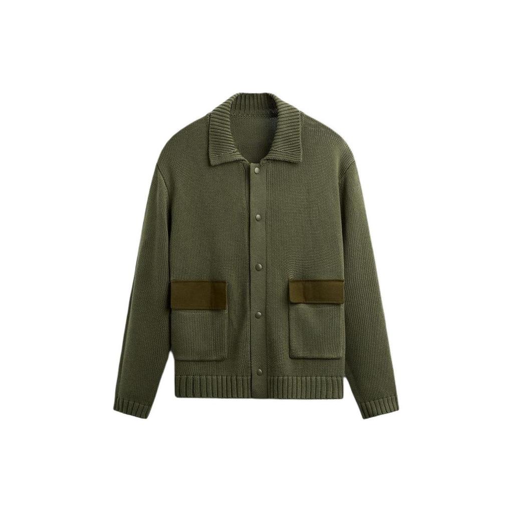 Zara Ss24 Year Of The Dragon Limited Edition Casual Lapel Drop Shoulder Cardigan Knit Sweater Men Sweater Khaki 9598419-505