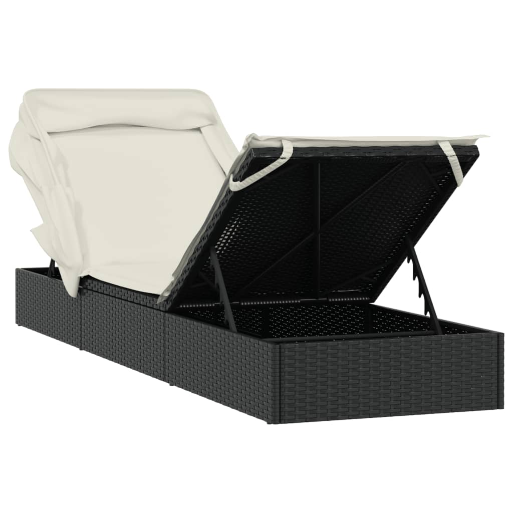 Sun Lounger with Foldable Canopy Black 213 x 63 x 97 cm Poly Rattan