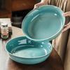 Big Bowl Retro Style Blue Ceramic Bowl Tableware Round Bowl Household Dish Bowl Fruit Salad Bowl Creative Soup Bowl