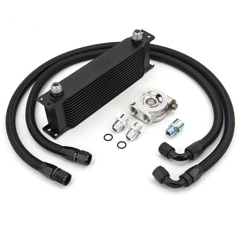 13 Rows Oil Cooler Kit AN10 Transmission Oil Cooler Kit Oil Filter Adapter With Nylon Stainless Steel Braided Hose