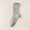 Female Spring and Autumn Embroidery Bow Wooden Ear Edge Boneless Drum Pile Pile Cotton Socks