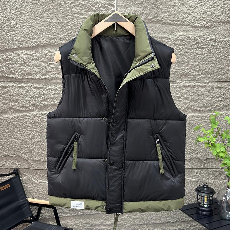 

Simple style men s down vest autumn and winter stand-up collar jacket fashionable versatile casual top warm and thickened vest tide M чорний