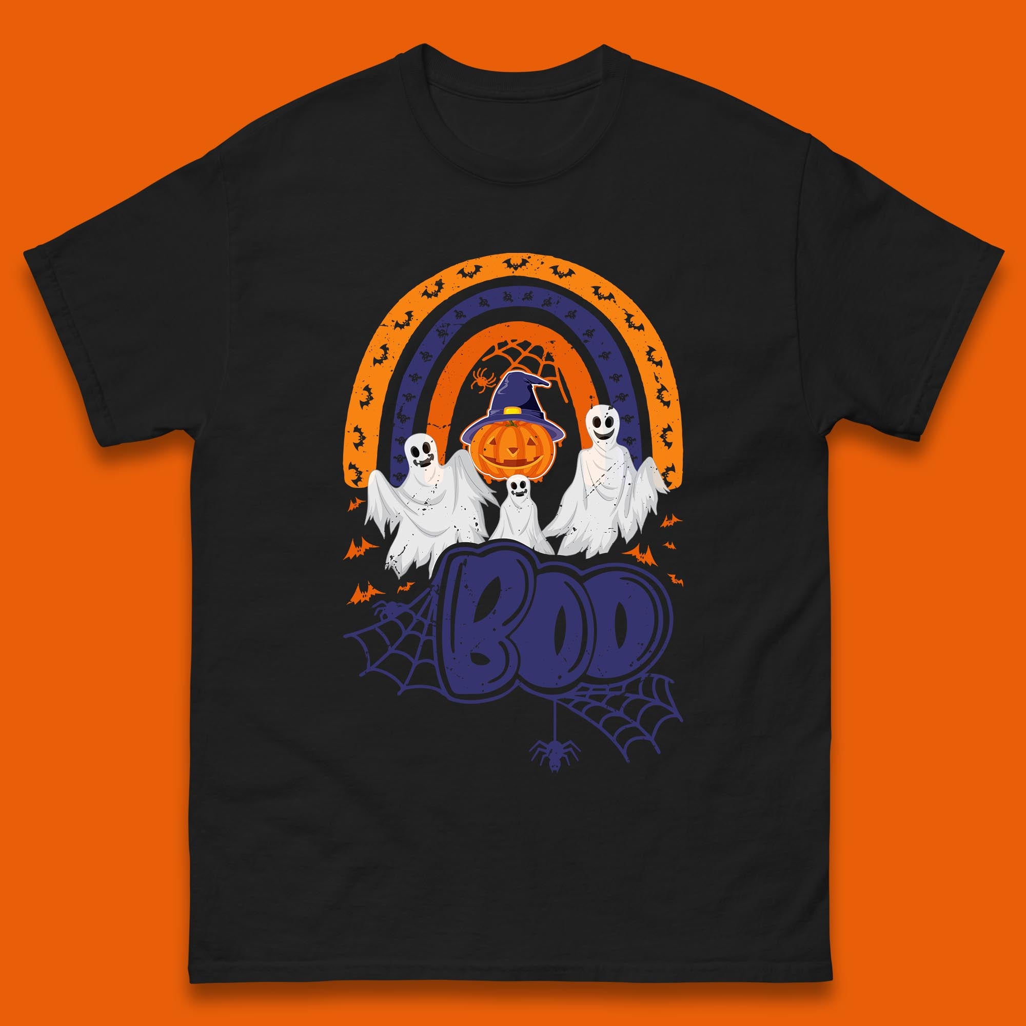 Halloween Boo Ghosts With Witch Pumpkin Scary Spooky Season Mens Tee Top L