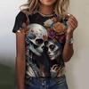 Summer Round Neck 3D Skull Print Top Fashionable Casual Short Sleeved Women's T-shirts