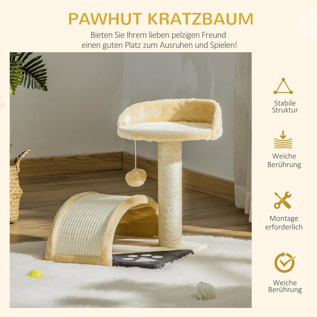 Cat Tree Scratching Scratcher Post Kitten Activity Centre Climber Hanging Ball Beige