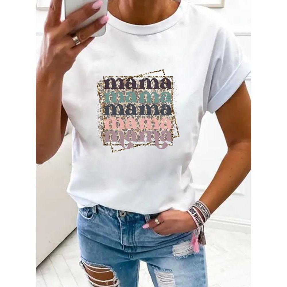 Women Flower Mom Mama 90s Trend Fashion Clothes Print T Shirt Clothing Summer Basic Top Short Sleeve Tee Graphic T-shirts