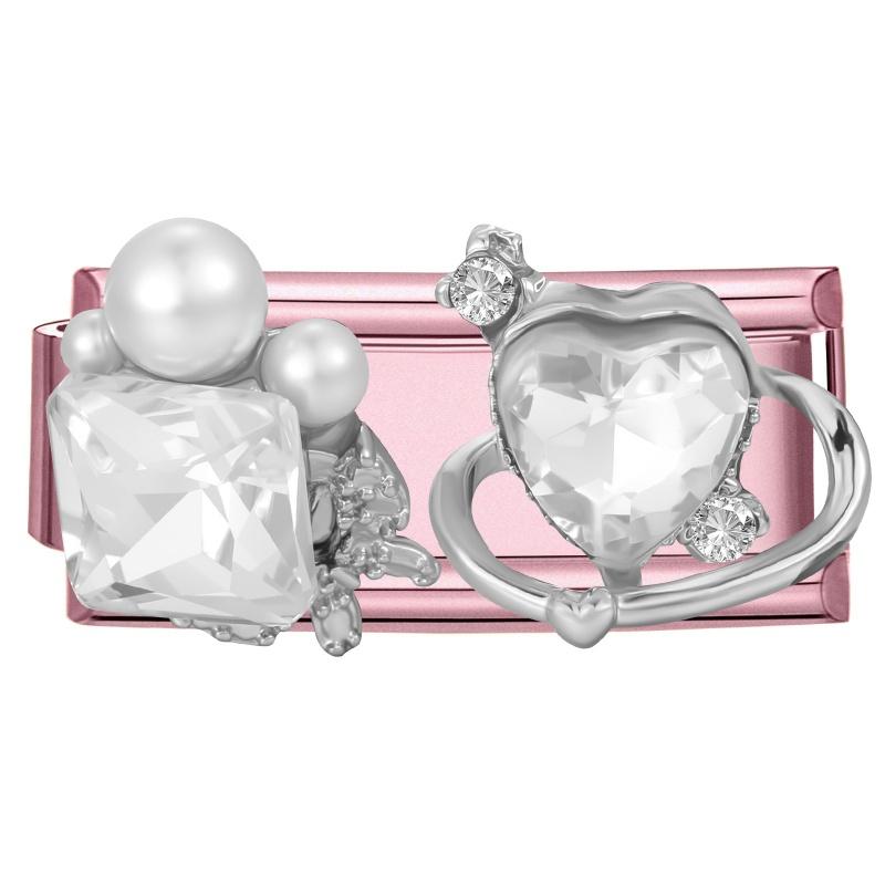 Romantic Pink Love Rose Butterfly Star Shell Zircon Long Italian Charm Links Fit 9mm Stainless Steel Bracelet DIY Making Jewelry