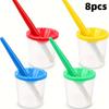 Spill-Proof Paint Cups with Lids and 4 Round Brushes, Multi-Color Plastic for DIY Painting Crafts