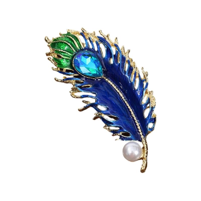 Vintage Style Peacocks Feather Brooch With Shimmering Rhinestones For Formal Event Fashion Clothing Accessories
