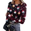 Women's Slim Fit Long Sleeve Base Layer T-Shirt with Christmas Print, Neck Pullover Top with Thumb Holes