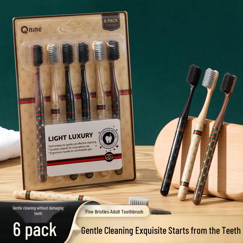 Bestselling Luxurious Adult Toothbrush Set - Soft, Medium Bristles, Wide Head, 6 Pieces.
