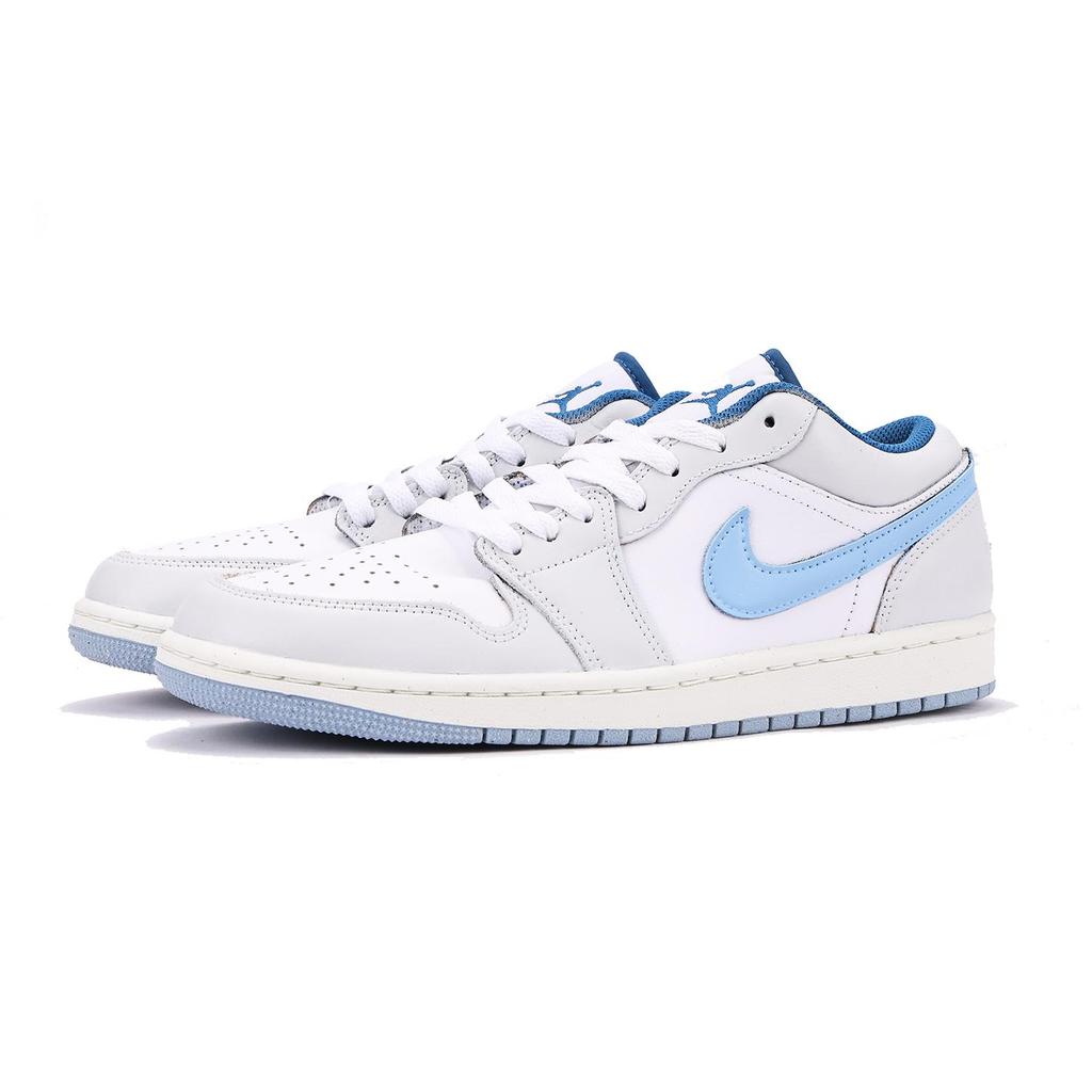 Jordan Air Jordan 1 Chestnut Slip Resistant Coverage Cushioning Low top Vintage Basketball Shoes Men's White Blue FN5214-141(Team15-)