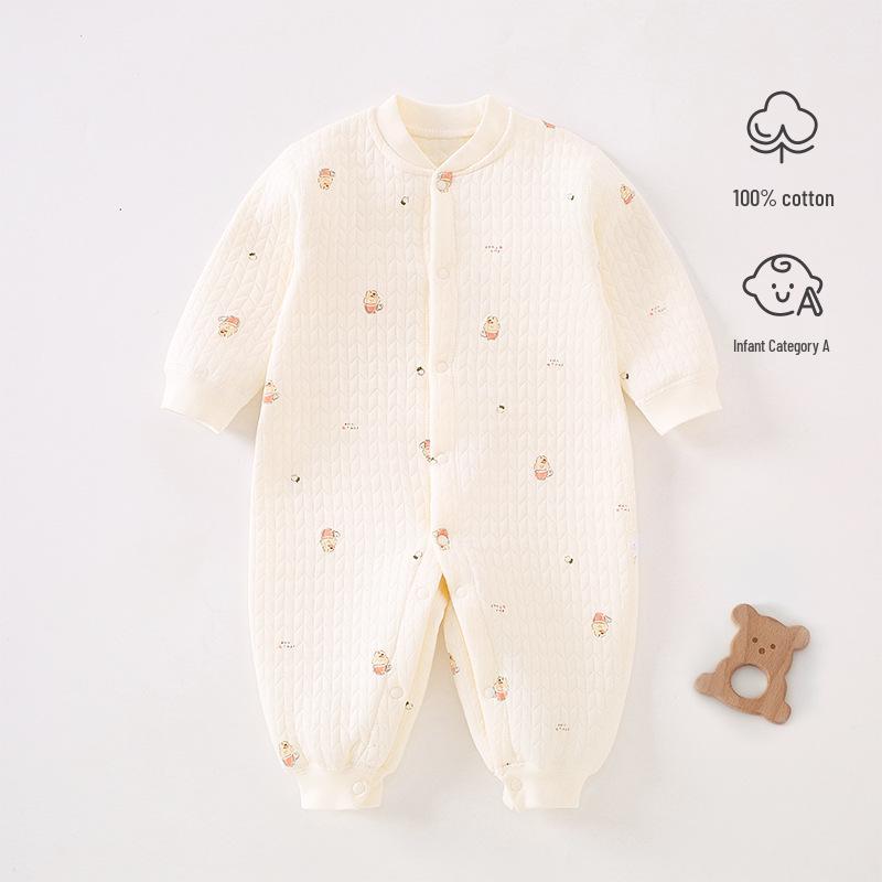 Cozy Air Cotton Baby Romper - Long Sleeve, Side Snap, Boneless Crawling Suit for Newborns - Perfect for Autumn & Winter Outings