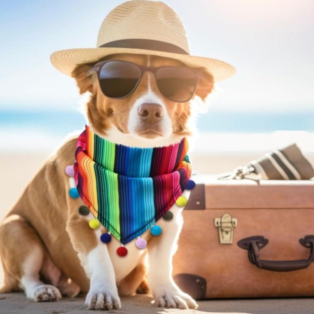 Mexican Style Striped Pet Triangle Scarf Adjustable Dog Bandanas Pet Bibs  Hairball Grass Hat