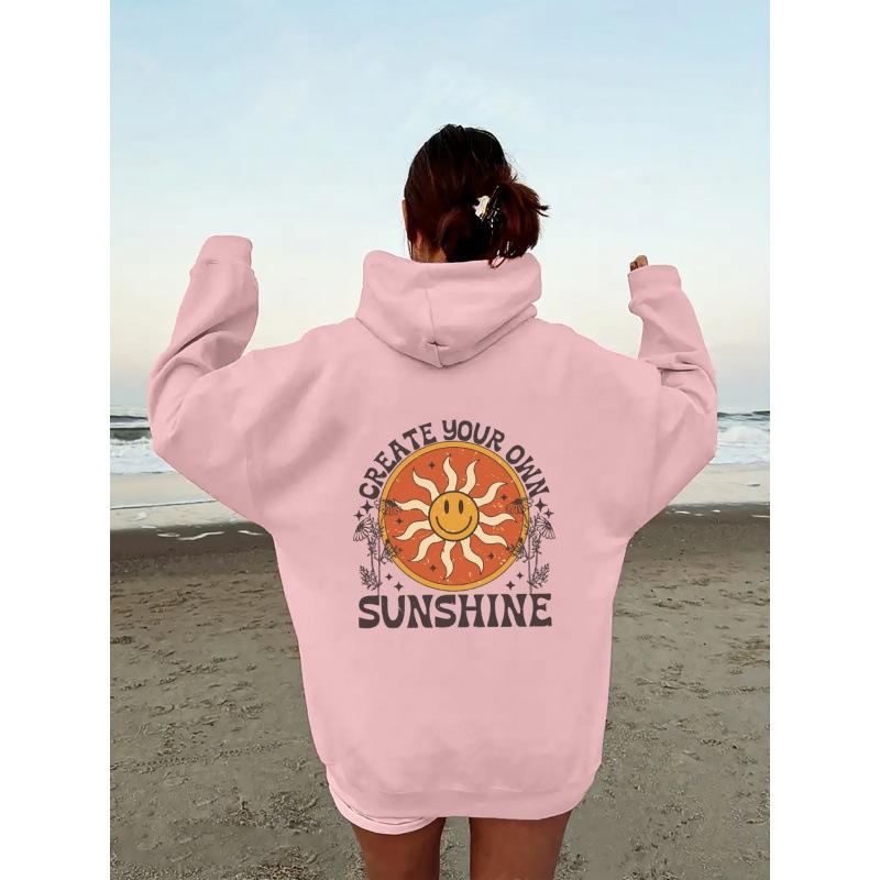 European size shoulder sleeves S---5XL women's fleece sweater plain letter print kangaroo pocket