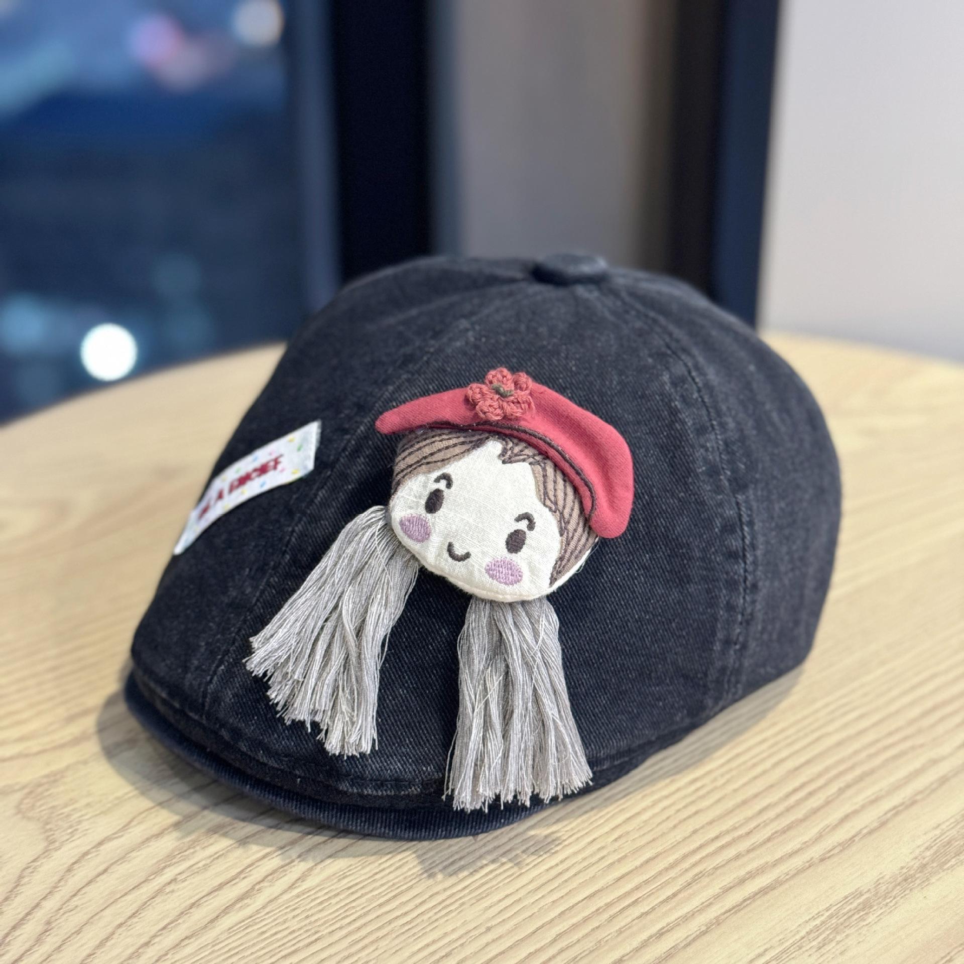 

Cute little girl s bowknot denim beret, women s vintage duckbill beret, versatile and face-slimming artist hat Adult54-60Adjustable чёрный