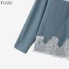 ZANZEA Women Casual Round Neck Loose Lace Splice Loose Blouse