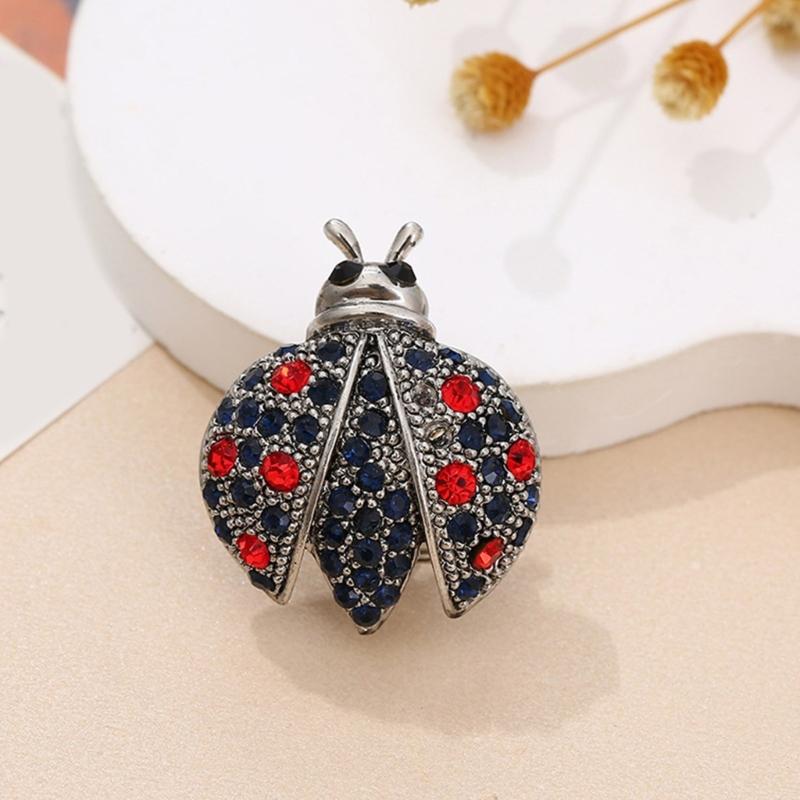 Charming Metallic Ladybugs Accessory Sparkling Stones And Long Lasting Shine Finish Elegant Diamonds Ladybugs Pin