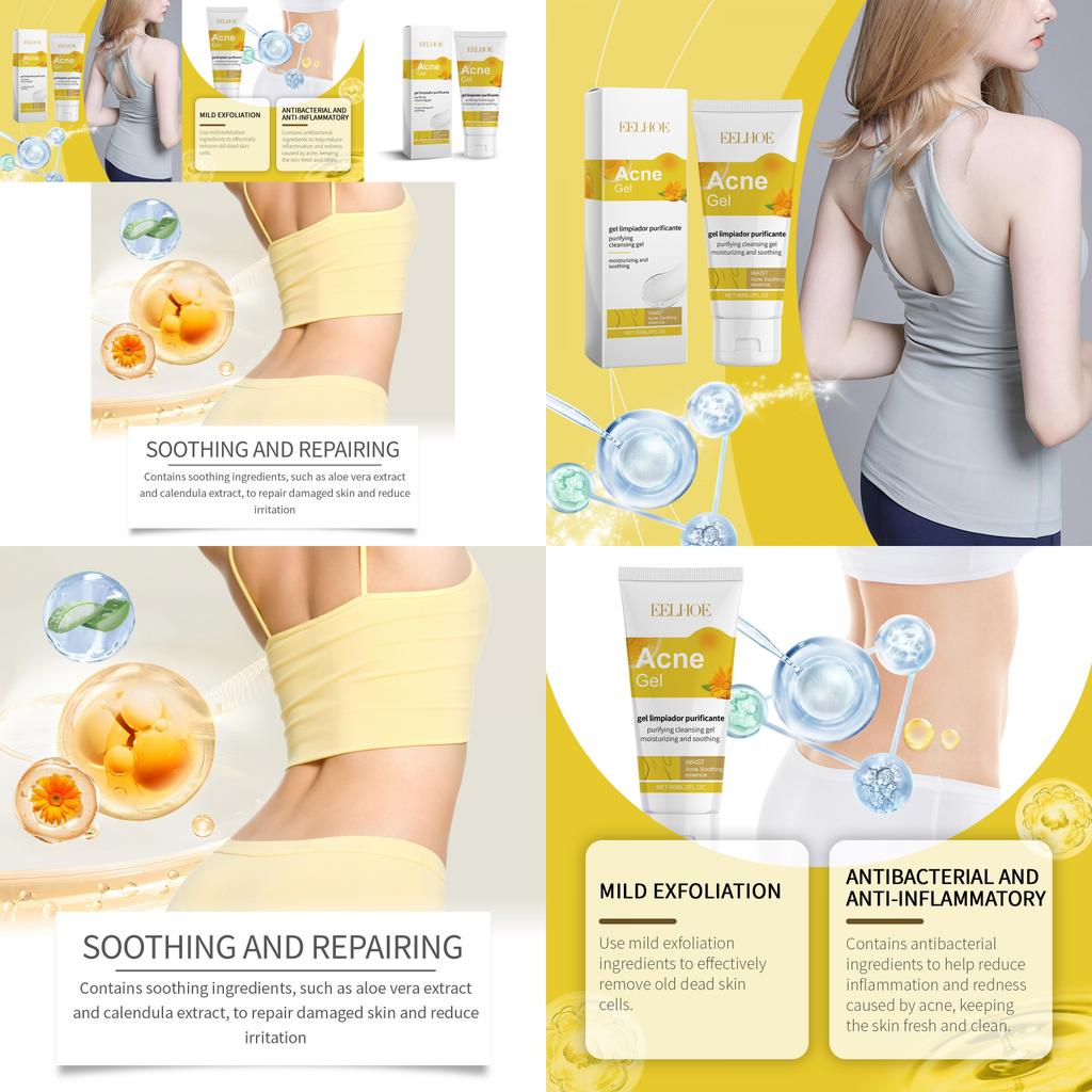 Eelhoe Soothing Acne Gel For Back Acne Gentle Skin Care Hydrating Formula 60ml