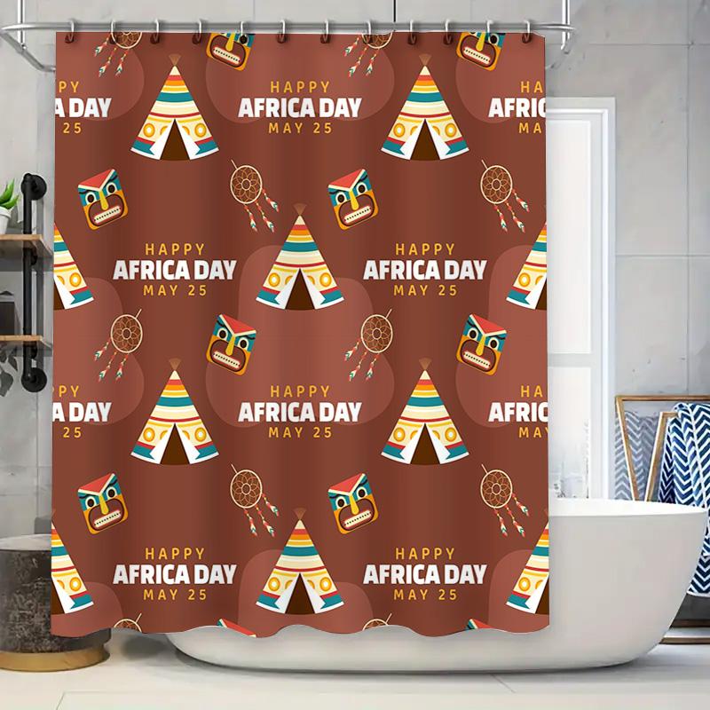 

Happy Africa Day Shower Curtain Printed In Multicolor With Tents, Dreamcatchers Owl Design Waterproof Bathroom Decor For Ma W60H190(CM)-1 Pcs