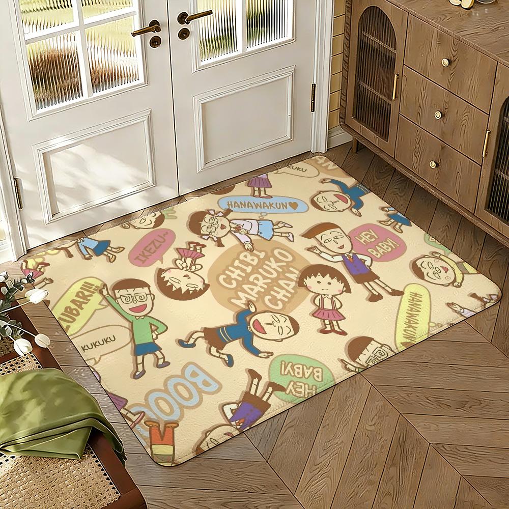 Alfombrilla de Suelo Anime Chibi Maruko-chan Suave Engrosada Absorbente Antideslizante Dormitorio Sala de Estar Felpudo Decoración del Hogar Alfombras de Franela