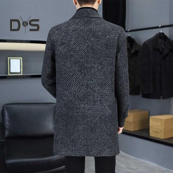 Men Woolen Coat Lapel Long Sleeve Single Breasted Mid-Length Overcoat with Pockets Casual Daily Wear