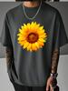 Unisex White Tee Vivid Realistic Yellow Sunflower Leaf Graphic Crew Neck Loose Casual Male Daily Summer Fashion Tops