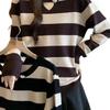 2026 Spring Elegant Striped Knitwear for Women - Plus Size Slimming Sweater Base Layer with Straight Shoulder Design