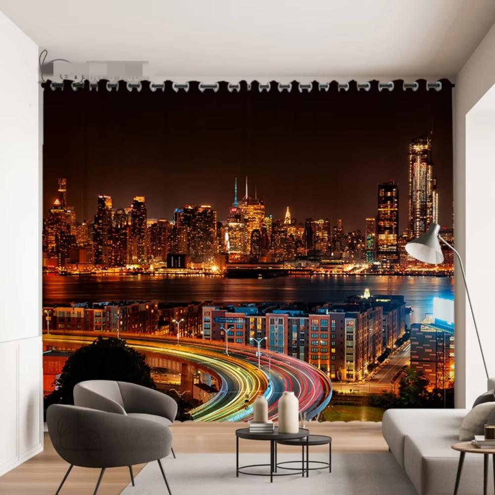 2 Stück Neuer Stadt-Skyline Muster Dekor Vorhanghaken