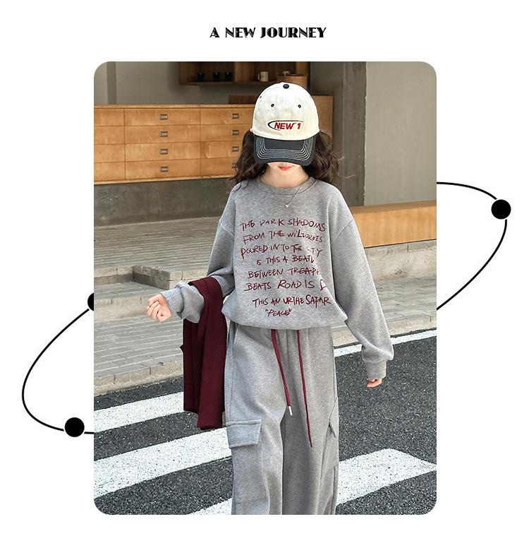 Girls' Korean-Style Sweatshirt & Cargo Pants Set 2025 - Autumn Fashion for Children