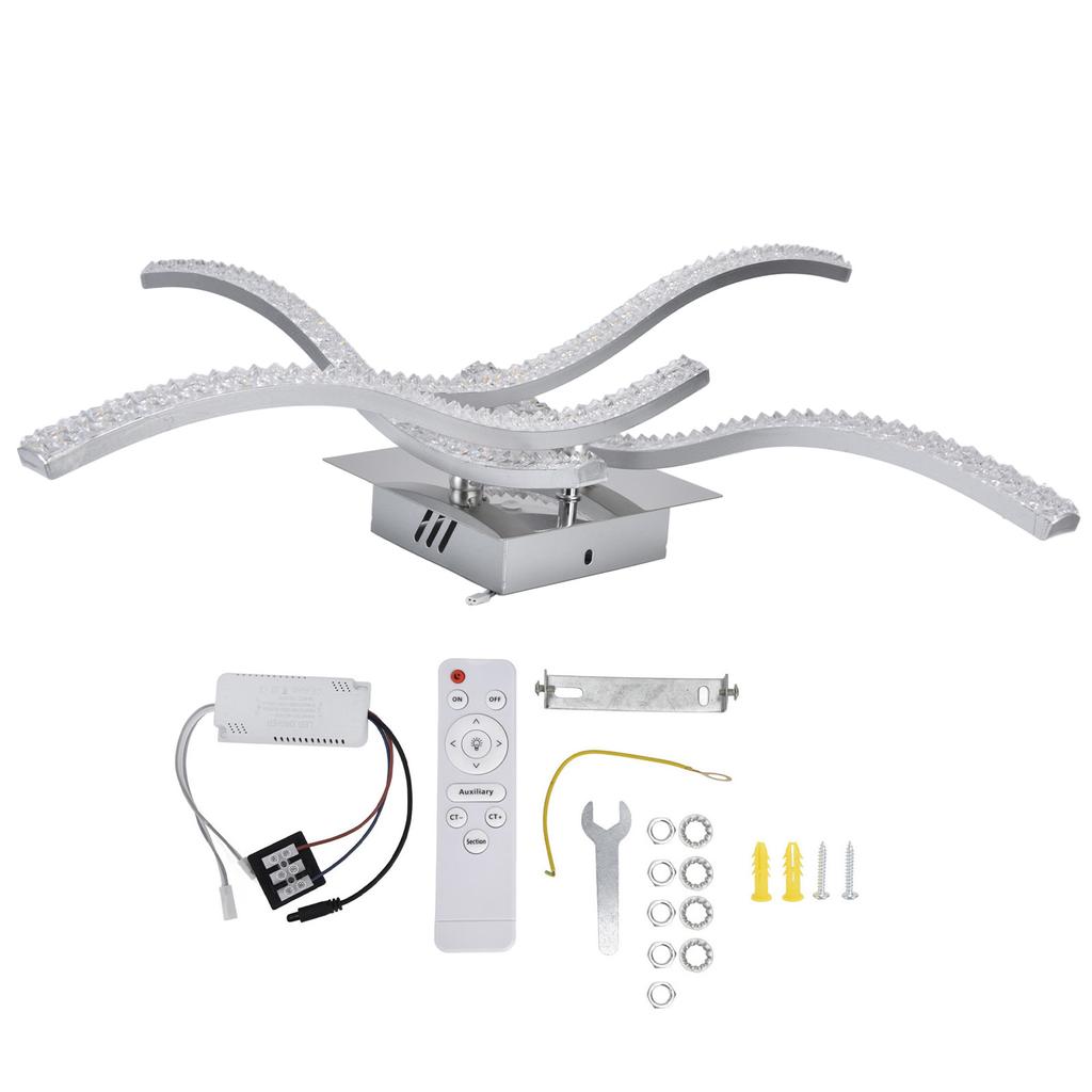 LED Ceiling Light 3 Colors Remote Control Dimmable 4 Strip Wave Shaped Ceiling Fixture AC 85?265V