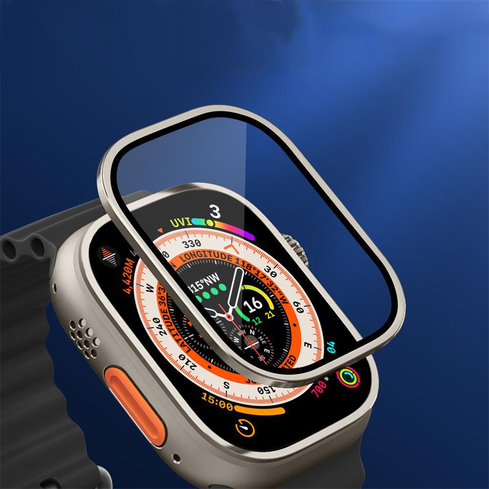 Metal Bumper+Tempered Glass For Apple Watch Ultra 49mm band Screen Protector Anti-Scratch HD Full Film iWatch Ultra 49 mm strap