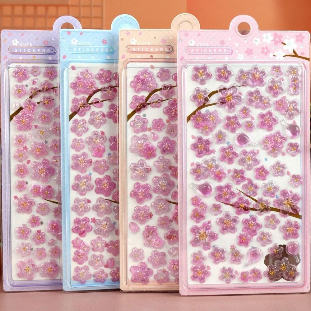 Solid Crystal Cherry Blossom Petal Stickers Decals Toy Drop 3D Relief Stickers  Scrapbooking