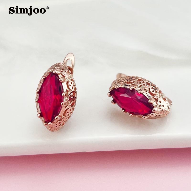 

SIMJOO Серьги из розового золота Серьги с конским глазом и цирконом красный