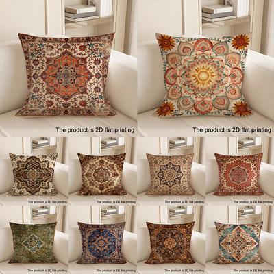 1 pièce Housse de coussin exquise imprimée à plat 2D avec motifs complexes Housse de coussin de canapé décoration de maison chambre à coucher pièce