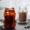 300ml Kreativer Bär Doppelbecher Personalisierte Kaffeetasse mit Deckel Transparente Glas Kaffeetasse Niedliche Cartoon Bernstein Bär Tassen