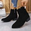 European and American Large Size Short Tube Side Zipper Martin Boots Women's Single Boots New Suede Thick Heel British Style Thin Boots