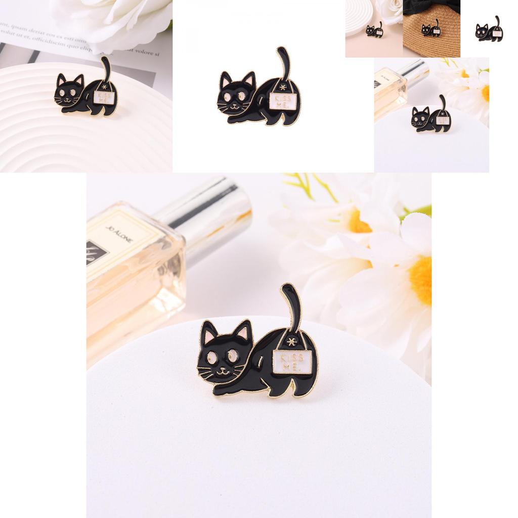 Adorable Cute Black Cat Animal Badge Brooch Creative Cartoon Design With Glossy Finish