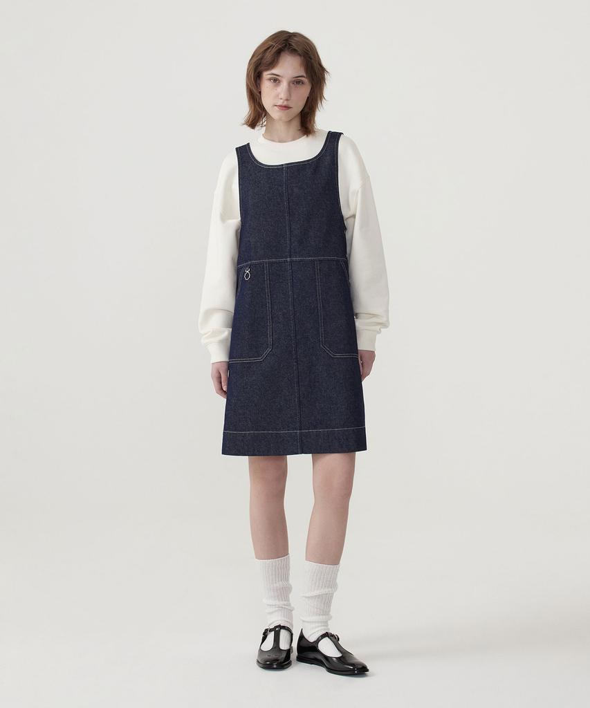 Covernat Woman Suspender Denim Dress Indigo