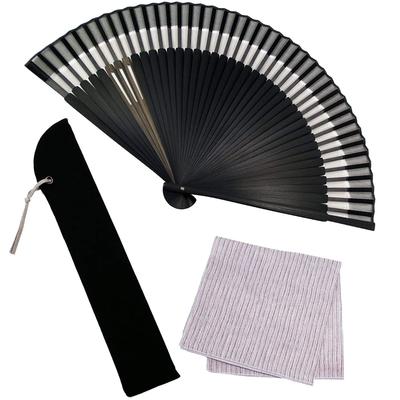 Stylish Business Fan Set with Fan Case and Double Gray Men's Handkerchief, Size,