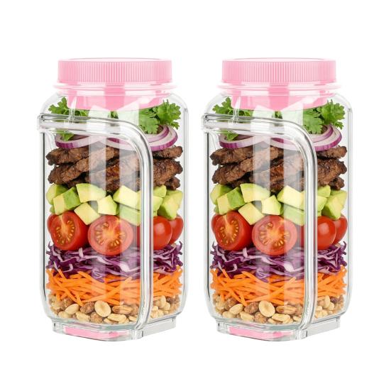 1/2Pcs Salad Storage Jar Food Grade Leakproof Clear Plastic Reusable Salad Jar Food Grade Salad Storage Container
