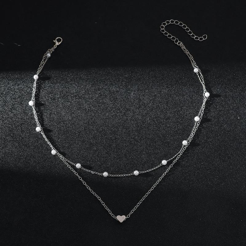 Hot-Selling Fashion Double-Layer Heart Pearl Bracelet Necklace Jewelry Set