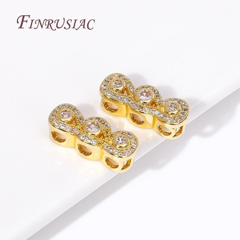 18K Gold Plated Inlaid Zircon Spacer Beads For 3-row Necklace Making,Separator End Beads Connectors DIY Jewelry Making Supplies
