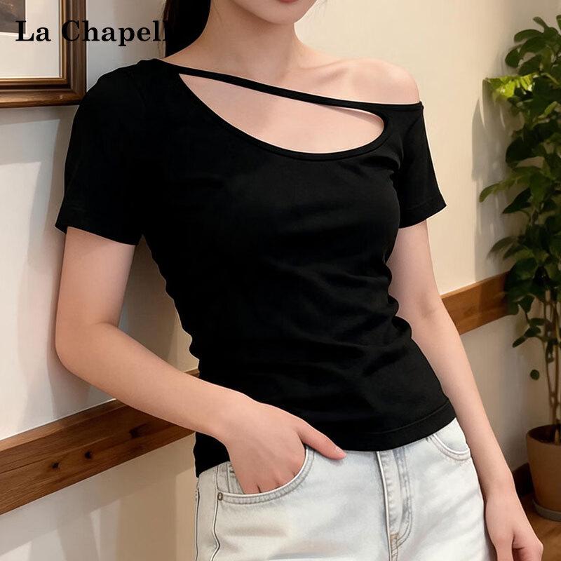 La Chapelle Off-Shoulder Hollow Short Sleeve T-Shirt