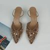 Women  Sandals High Heeled Formal Party Shoes Lady Luxury Sequin Pearl Stiletto Elegant Mesh Slingbacks Black Fashion