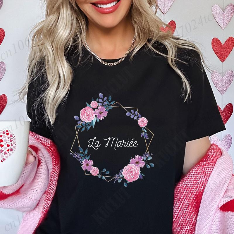 JGA Zukünftige Braut T-Shirt Braut Hochzeit Team Braut Brautjungfer Oberteile Frauen Junggesellinnenabschied Shirt Blumenkranz Grafik T-Shirts